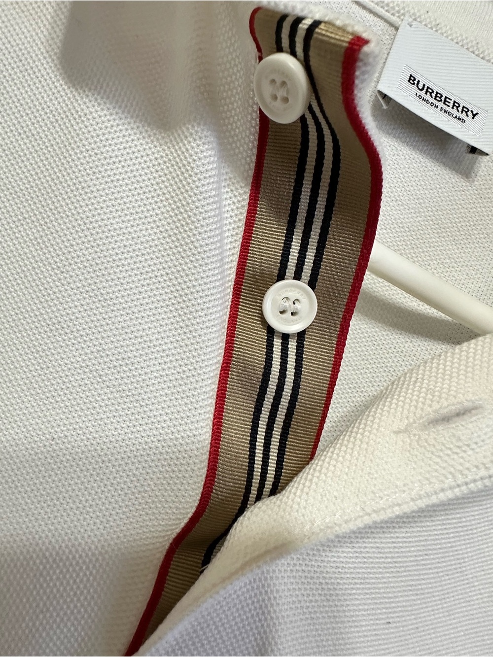 Burberry White Polo with Black TB Monogram and Red Trim - Picture 4 of 6